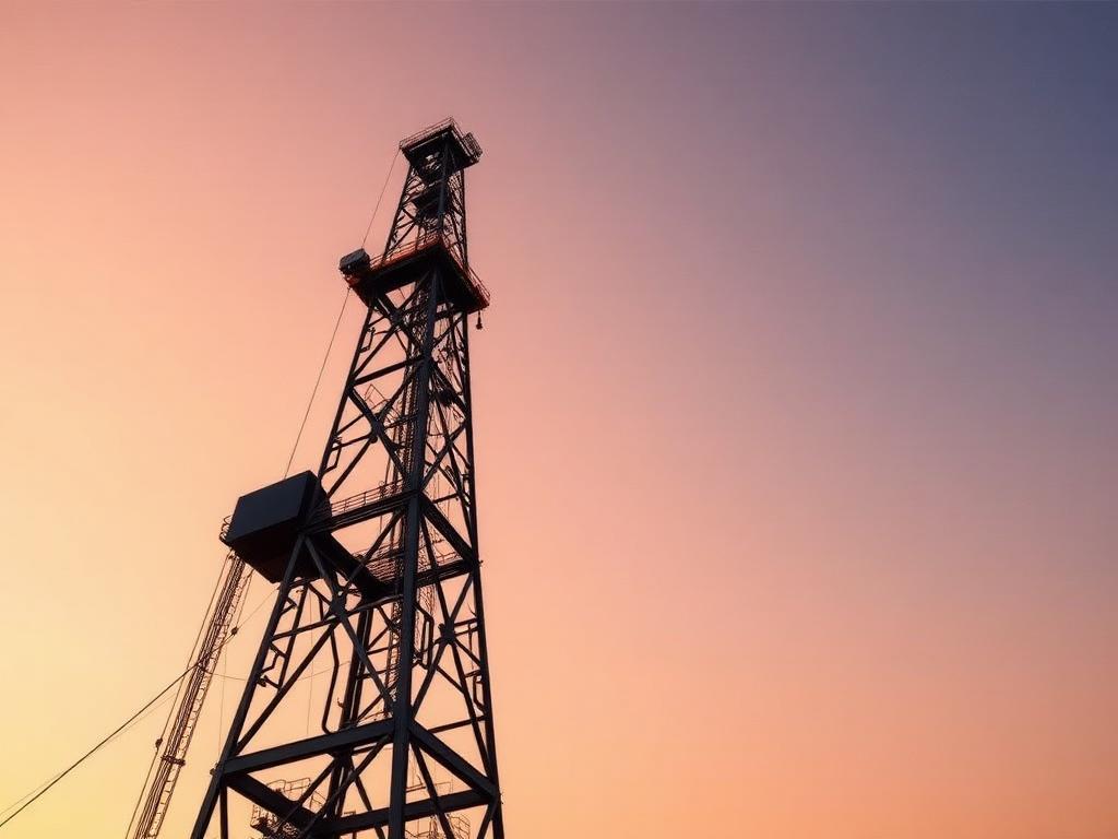 Land oil drilling rig at golden hour